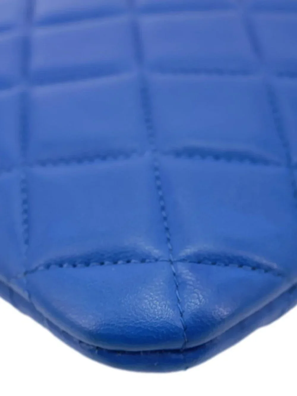 Chanel O Case Large Quilted Lambskin Leather Clutch Blue